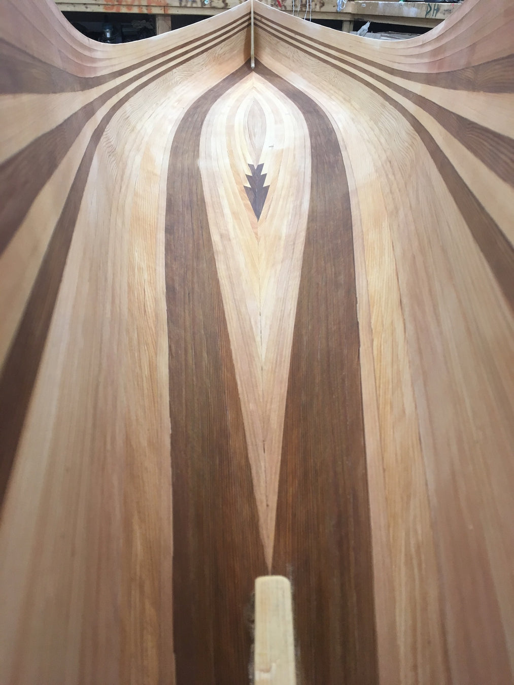 interior strip design of a cedar strip canoe