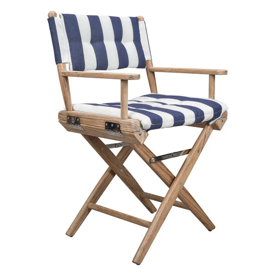 Director's Chair UNOILED w/Navy & White Cushion 60040U & 97240