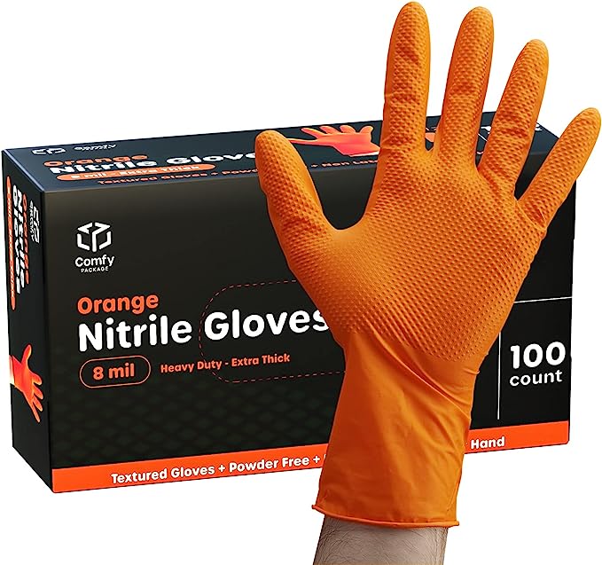 Diamond Grip Nitril Gloves 8 MIL Heavy Duty Orange