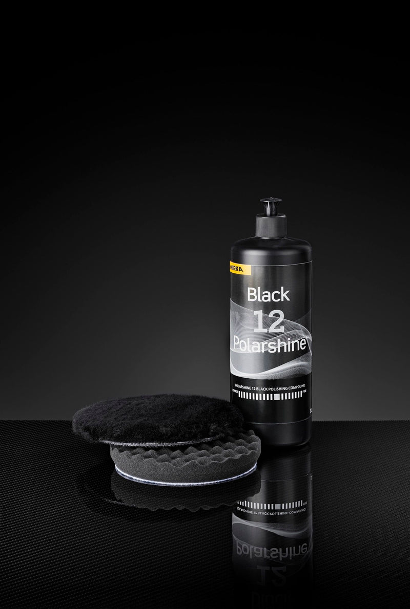 Mirka Polarshine 12 Black 1L with a black polishing pad