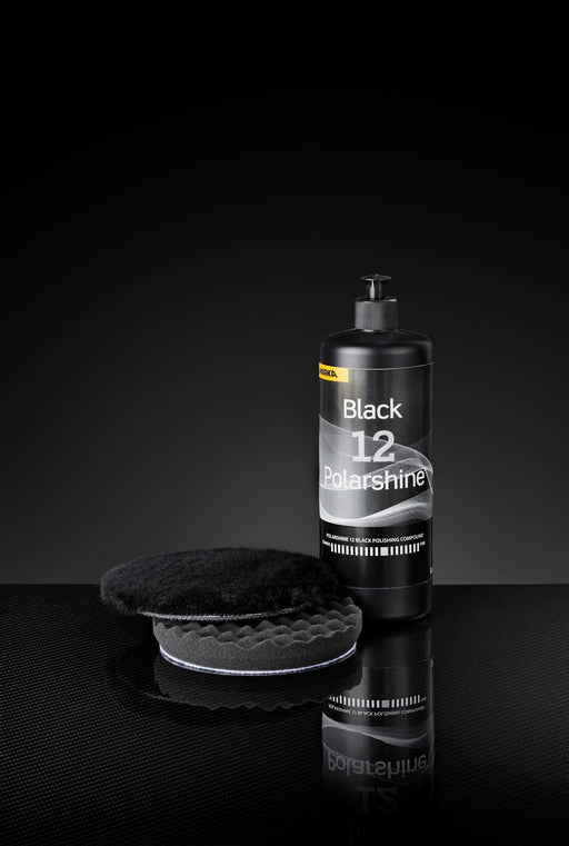 Mirka Polarshine 12 Black 1L with a black polishing pad