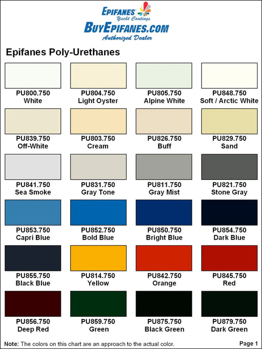 Epifanes Polyurethane 750 ML Color Chart