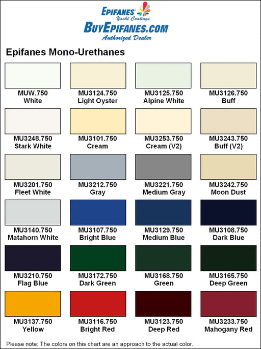 Epifanes Monourethane 750 ML Color Chart