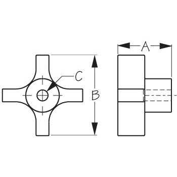 1/4-20 Threaded Four Arm Knob