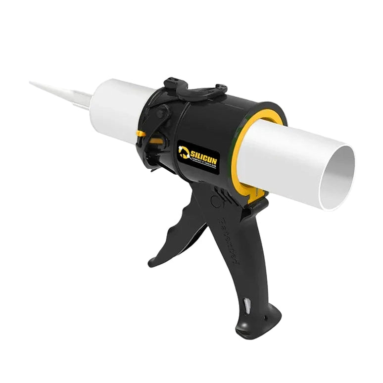 Silicon brand caulking gun on a white background